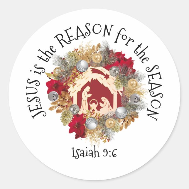 JESUS IS THE REASON Christmas Classic Round Sticker (Front)
