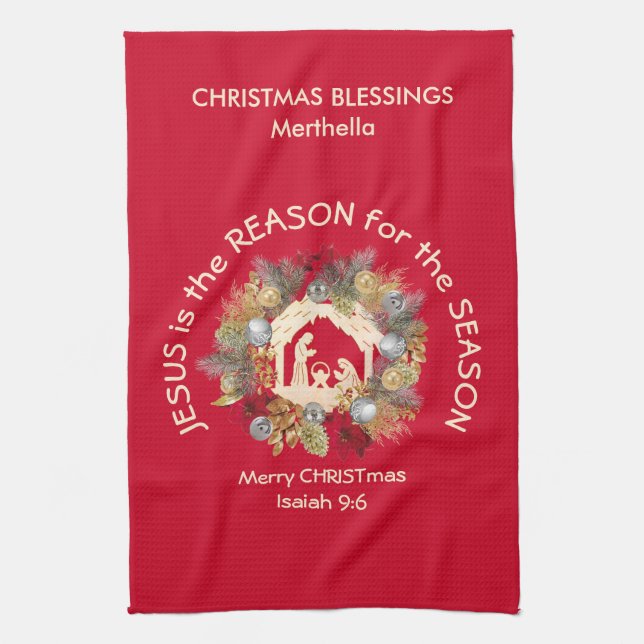JESUS IS THE REASON Custom Christmas Kitchen Towel (Vertical)