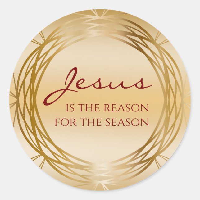 Jesus is the Reason Elegant Gold Red Christmas Classic Round Sticker (Front)