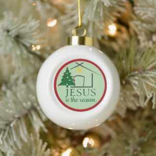 Jesus is the Reason Faith based Ceramic Ball Christmas Ornament