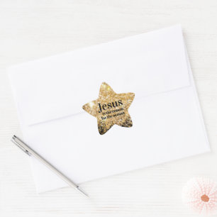 Jesus is the Reason Faux Gold Glitter Christmas Star Sticker