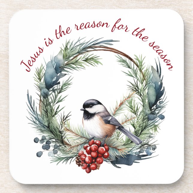 JESUS IS THE REASON FOR SEASON Christmas quote Coaster (Front)