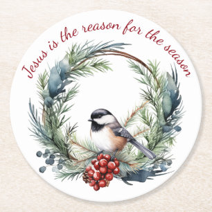 JESUS IS THE REASON FOR SEASON Christmas quote Round Paper Coaster