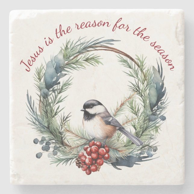 JESUS IS THE REASON FOR SEASON Christmas quote Stone Coaster (Front)