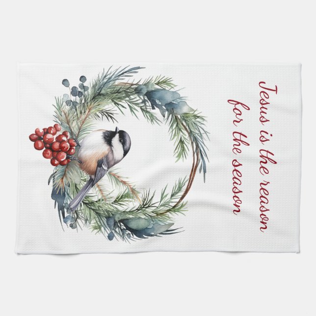 JESUS IS THE REASON FOR SEASON Christmas quote Tea Towel (Horizontal)