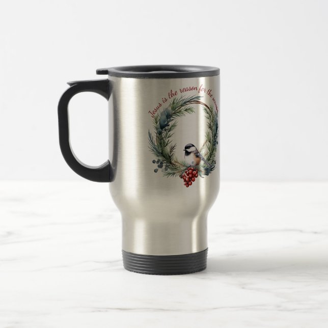 JESUS IS THE REASON FOR SEASON Christmas quote Travel Mug (Left)