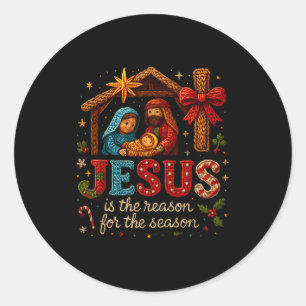 Jesus Is The Reason For Season Yarn Crochet Art De Classic Round Sticker