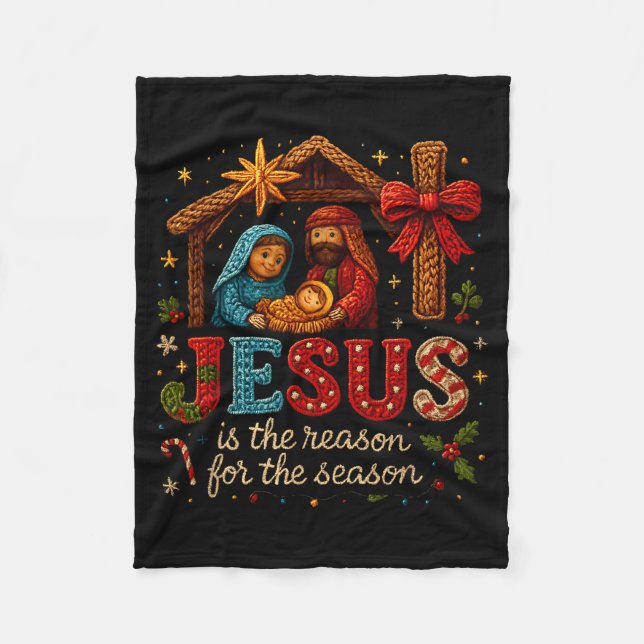 Jesus Is The Reason For Season Yarn Crochet Art De Fleece Blanket (Front)