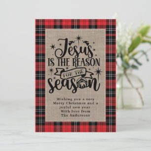 Jesus is the Reason for the Season Buffalo Plaid Holiday Card