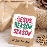 Jesus Is The Reason For The Season Christmas Square Sticker<br><div class="desc">Introducing our delightful Christmas sticker that perfectly captures the essence of the festive season. Designed with the words Jesus Is The Reason For The Season in charming typography, this sticker embodies the Christian faith and the true meaning behind Christmas. Featuring a vibrant colour palette of red, green, and black, it...</div>