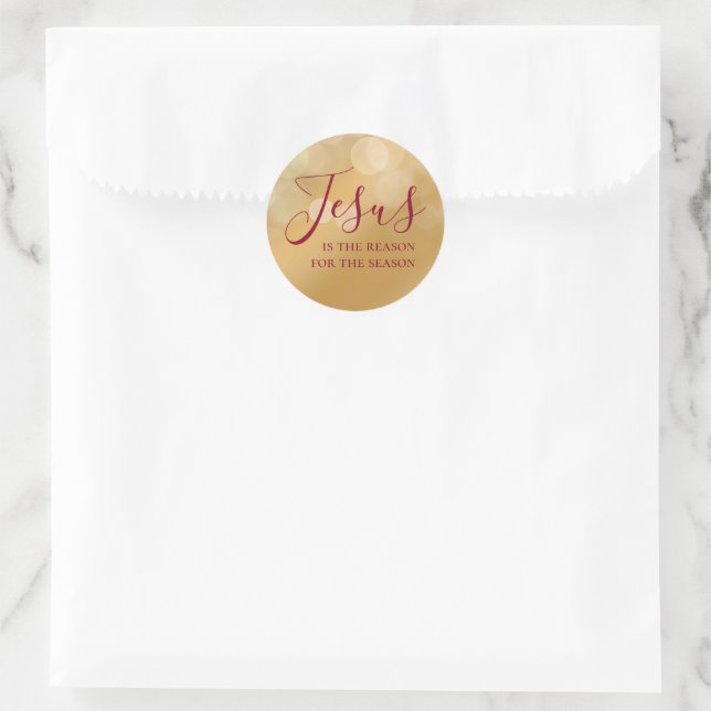 Jesus is the Reason for the Season Gold Christmas Classic Round Sticker (Bag)