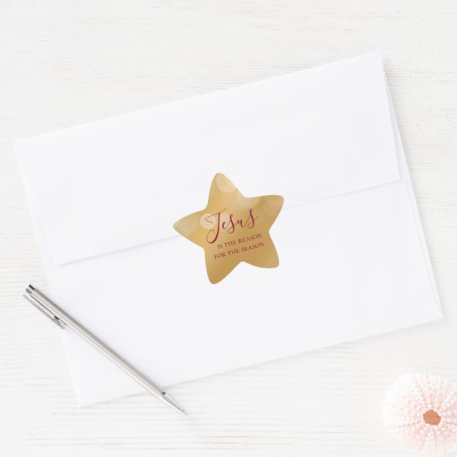Jesus is the Reason for the Season Gold Christmas Star Sticker (Envelope)
