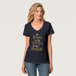 Jesus Is The Reason For The Season Gold Christmas T-Shirt