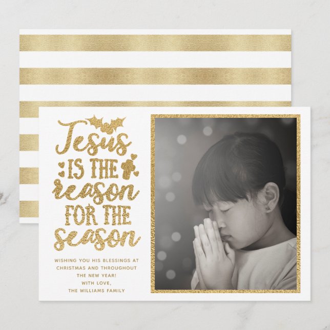 Jesus is the Reason for the Season Gold Foil Holiday Card (Front/Back)