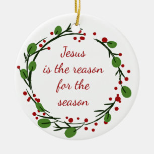 "Jesus is the reason for the season" Holly Design Ceramic Tree Decoration