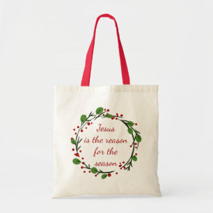 "Jesus is the reason for the season" Holly Design Tote Bag