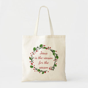 "Jesus is the reason for the season" Holly Design Tote Bag