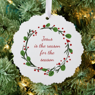 "Jesus is the reason for the season" Holly Design Tree Decoration Card