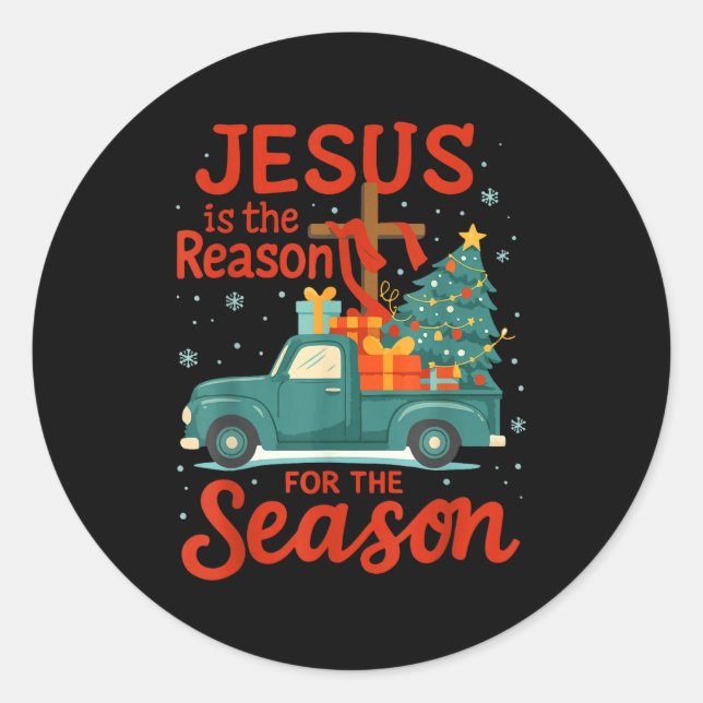 Jesus Is The Reason For The Season Pajamas Kids Ch Classic Round Sticker (Front)