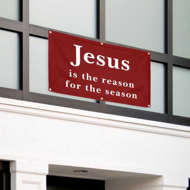 Jesus is the Reason for the Season Red Christmas Banner (Outside Building)