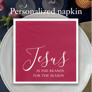 Jesus is the reason for the season Red Christmas Napkin