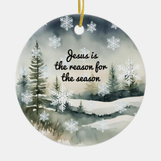 Jesus is the Reason for the Season Winter Scene Ceramic Tree Decoration
