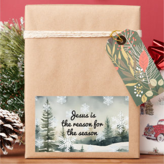 Jesus is the Reason for the Season Winter Scene Rectangular Sticker