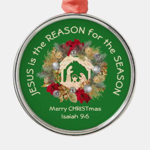 JESUS IS THE REASON Green Christmas Metal Tree Decoration