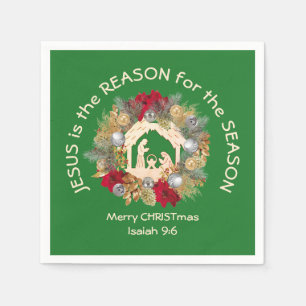 JESUS IS THE REASON Green Christmas Paper Napkins