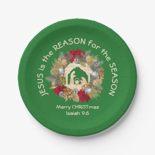 JESUS IS THE REASON Green Christmas Paper Plate