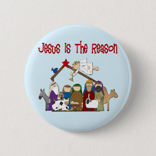 Jesus Is the Reason Manger Scene 6 Cm Round Badge