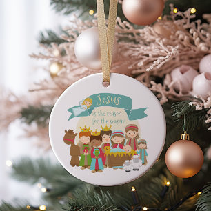 "Jesus is the reason" Nativity Scene Ceramic Tree Decoration