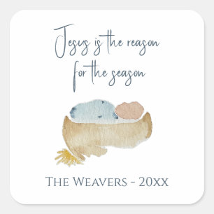 Jesus is the reason   Original watercolor Nativity Square Sticker