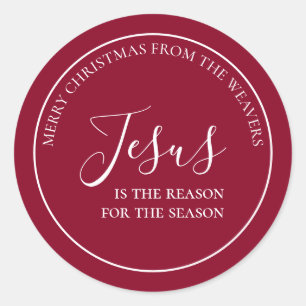 Jesus is the reason Personalised Red Christmas Classic Round Sticker