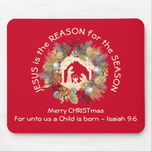 JESUS IS THE REASON Red Christmas Mouse Mat