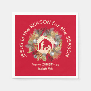 JESUS IS THE REASON Red Christmas Paper Napkin