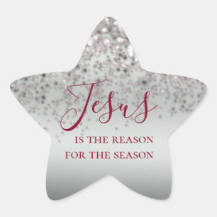Jesus is the Reason Silver Sparkle Christmas Star Sticker