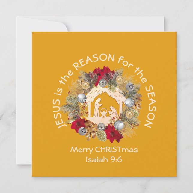 JESUS IS THE REASON Yellow Merry Christmas Holiday Card (Front)