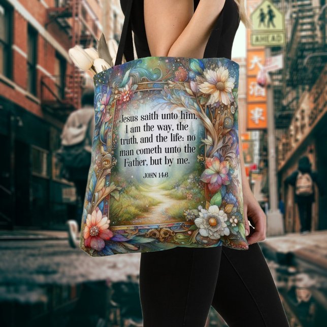 Jesus Is The Way Floral Bible Verse Christian  Tote Bag (Creator Uploaded)