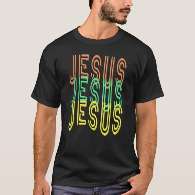 Jesus Jesus Jesus Simulated Neon Sign Font T-Shirt (Front)