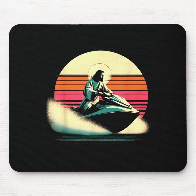 Jesus jet skiing - funny christian religious jet mouse mat (Front)