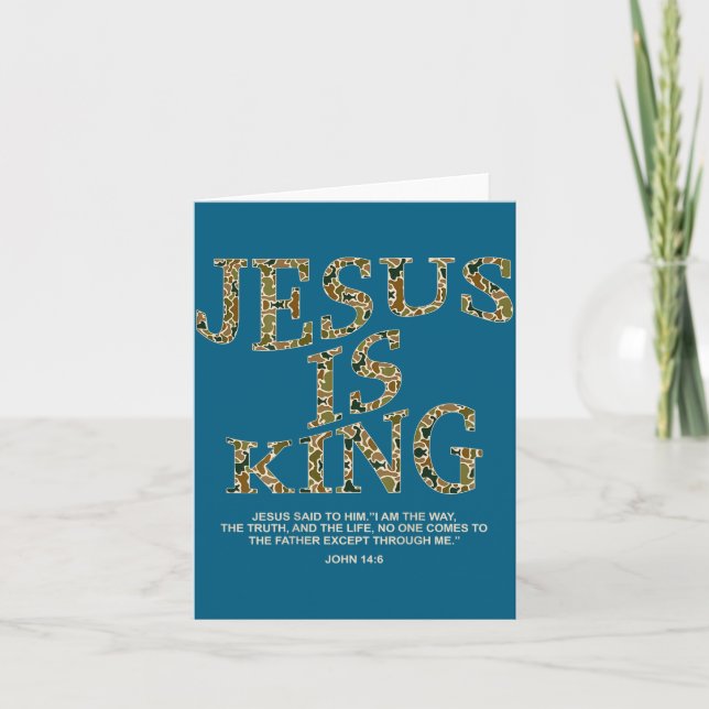 Jesus King Camo Christian Cross Scripture Design Card (Front)