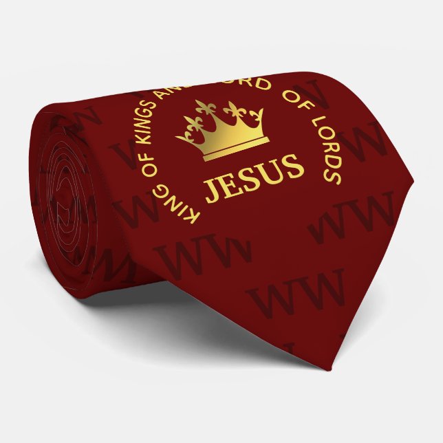 JESUS King of kings Burgundy Monogram Tie (Rolled)