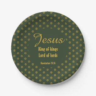 JESUS KING OF KINGS Christmas Christian Green Gold Paper Plate