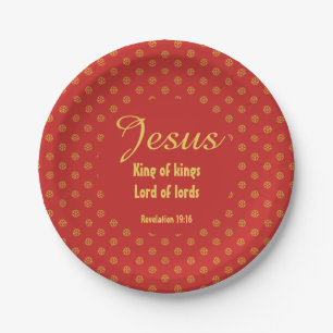 JESUS KING OF KINGS Christmas Christian Red Gold Paper Plate