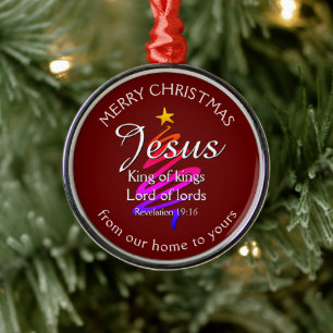 JESUS KING OF KINGS Custom Burgundy   CHRISTMAS Metal Tree Decoration