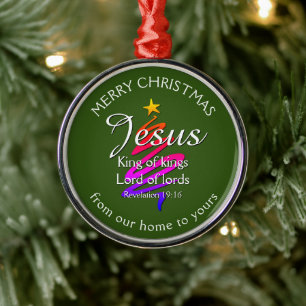 JESUS KING OF KINGS Custom Green   CHRISTMAS Metal Tree Decoration