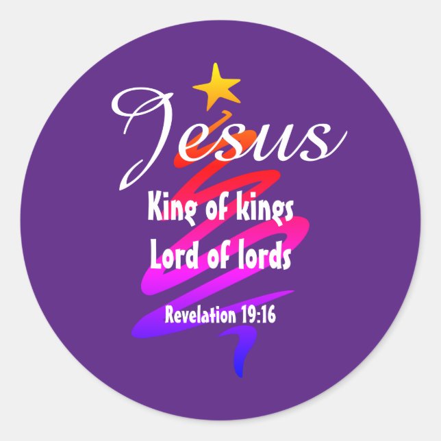 JESUS KING OF KINGS Custom Purple Modern Classic Round Sticker (Front)