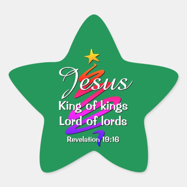 JESUS KING OF KINGS | Modern Green | Christmas Star Sticker (Front)