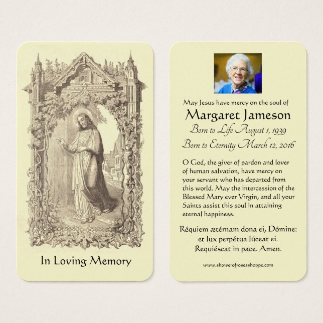 Jesus Knocking  Latin Funeral Prayer Memorial Card (Front & Back)